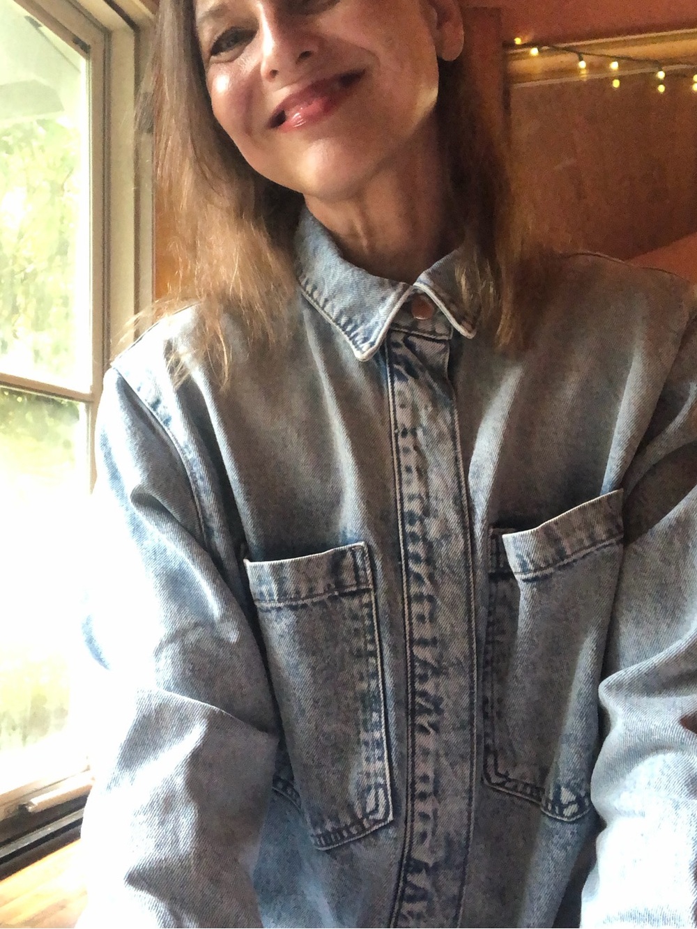 Zara Light Wash Denim Button-Down Shirt/ Shacket Sz Med